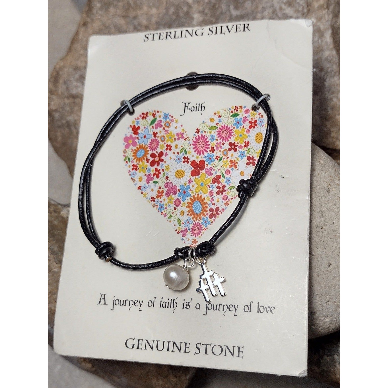 Sterling Silver Cross Pearl Faith Bracelet New $35